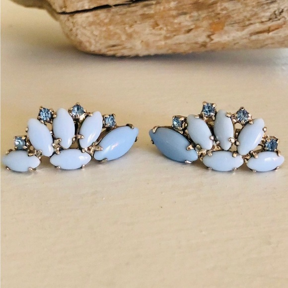 Blue Deco Signed Rhinestone Vintage Earrings - Picture 17 of 17